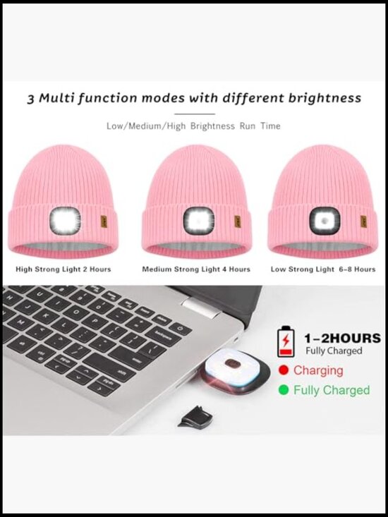 USB Rechargeable LED Lighted Fleece Lined Beanie Hat, 4 LED Headlamp Hat main image 5